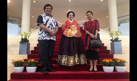 Former Indonesian President Megawati Soekaroputri attends the inauguration of Megawati Botanical Garden in Jeju Island, South Korea.