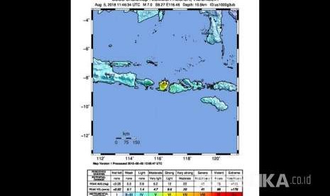 US Geolocial Survey (USGS) shows  a 7-magnitude earthquake hits Lombok, West Nusa Tenggara (NTB), Sunday (Aug 5).