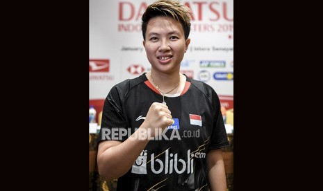 Pebulu tangkis Indonesia Liliyana Natsir berpose usai konferensi pers jelang Daihatsu Indonesia Masters 2019 di Jakarta, Senin (21/1/2019).