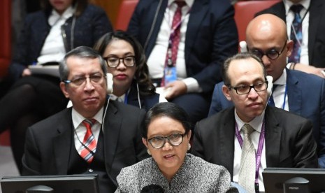 Menteri Luar Negeri RI Retno Marsudi dalam Debat Terbuka Dewan Keamanan PBB membicarakan soal Situasi Timur Tengah, di New York, Amerika Serikat (AS), Selasa (22/1) waktu setempat. 