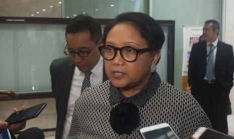 Indonesian Foreign Minister Retno Marsudi holds a press conference following a hearing with the House of Representatives (DPR), at Parliament Complex, Senayan, Jakarta, on Thursday (Jan 31).