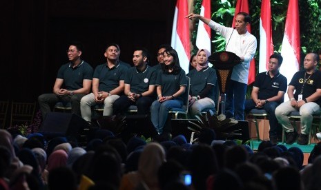 Presiden Joko Widodo memberikan sambutan pada acara Green Festival 2019 yang diselenggarakan oleh Kementerian BUMN di Jakarta Convention Center, Jakarta, Kamis (31/1/2019).