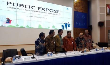 PT Taspen menggelar Public Expose untuk memaparkan kinerja sepanjang 2018 di Kantor Pusat Taspen, Jakarta, Kamis, (14/2).