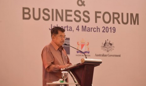 Vice President Jusuf Kalla attends Indonesia-Australia Comprehensive Economic Agreement (IA-CEPA) and Business Forum in Jakarta, Tuesday (March 4).