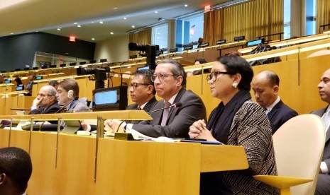 Menteri Luar Negeri (Menlu) Indonesia Retno Marsudi dalam Sidang Majelis Umum (SMU) Perserikatan Bangsa-Bangsa (PBB), New York. Ilustrasi