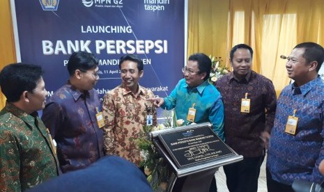 Peresmian Bank Mandiri Taspen (Mantap) sebagai Bank Persepsi dilaksanakan di Kantor Pusat Bank Mantap, Cikini, Jakarta, Kamis (11/4). 