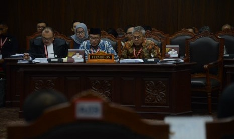 Suasana sidang sengketa Pemilhan Presiden (Pilpres) 2019 di Mahkamah Konstitusi, Jakarta, Selasa (18/6). 