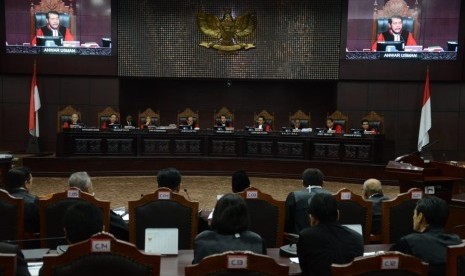 Suasana sidang sengketa Pemilhan Presiden (Pilpres) 2019 beragendakan mendengarkan keterangan saksi di Mahkamah Konstitusi, Jakarta, Rabu(19/6).