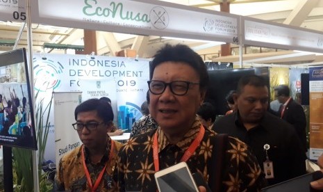 Menteri Dalam Negeri Tjahjo Kumolo saat ditemui wartawan di Jakarta Convention Center, Senayan, Jakarta, Senin (22/7).