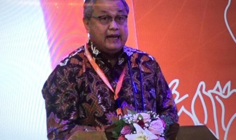 Gubernur Bank Indonesia Perry Warjiyo dalam Rapat Koordinasi Nasional Pengendalian Inflasi 2019 di Grand Sahid Jaya, Jakarta, Kamis (25/7).