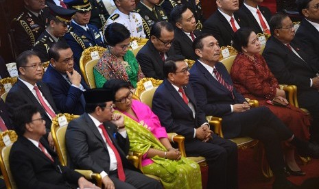 Sejumlah menteri Kabinet Kerja mengikuti Sidang Tahunan MPR di Kompleks Parlemen, Senayan, Jakarta, Jumat (16/8/2019).