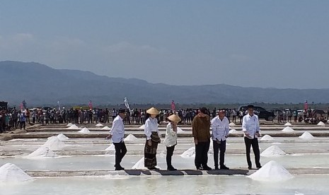 Presiden Jokowi tinjau tambak garam di Nunkurus, Kabupaten Kupang, NTT, Rabu (21/8). 