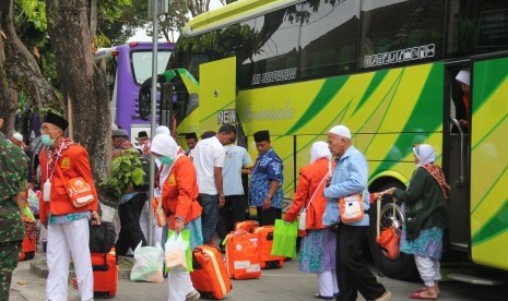 Kepulangan jamaah haji asal Kabupaten Sleman di Masjid Agung  Wahidin Soedirohoesodo, Selasa (27/8).