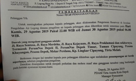 Pdam Kota Depok Setop Sementara Aliran Air Pada Kamis Malam