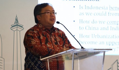 Menteri Perencanaan Pembangunan Nasional/Kepala Bappenas Bambang Brodjonegoro memberikan paparan dalam Seminar Bank Dunia di Jakarta, Kamis (3/10/2019).