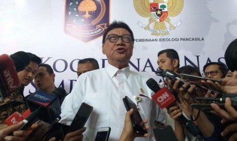 Menteri Dalam Negeri Tjahjo Kumolo di Hotel Merlyn Park, Jakarta Pusat, Rabu (16/10).