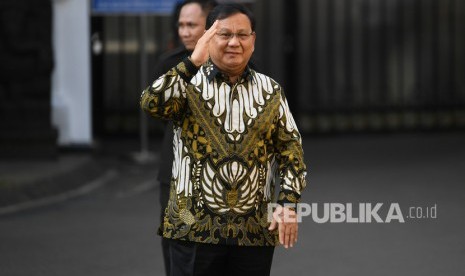 Ketua Umum Partai Gerindra Prabowo Subianto tiba di Istana Kepresidenan, Rabu (23/10/2019).