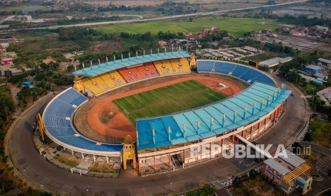 Foto udara Stadion Si Jalak Harupat di Soreang, Kabupaten Bandung, Jawa Barat, Jumat (25/10/2019).