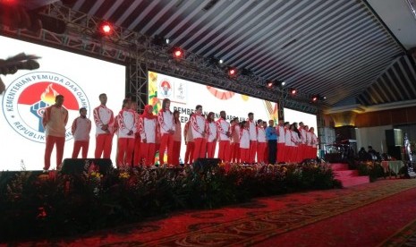 Penyerahan simbolis bonus peraih medali SEA Games 2019 di Hotel Grand Sahid Jaya, Jakarta, Kamis (12/12).