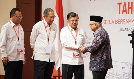 Wakil Presiden Ma'ruf Amin saat menghadiri acara Musyawarah Nasional XXI Palang Merah Indonesia Tahun 2019 di Hotel Millenium, Jakarta, Senin (16/12).