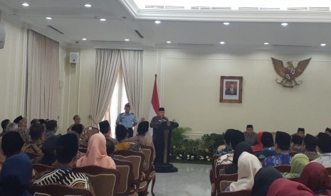 Wakil Presiden KH Maruf Amin saat membuka Peresmian Pembukaan Rapat Kerja Badan Pengelola Keuangan Haji (BPKH) Tahun 2019 di Istana Wakil Presiden, Jakarta, Rabu (18/12).