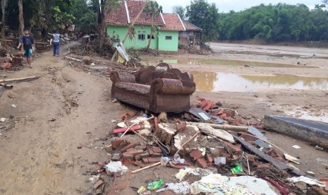 Kondisi Kampung Susukan Desa Bungurmekar, Lebak, Banten, pada Kamis (9/1), usai diterjang banjir bandang 1 Januari lalu.