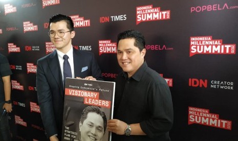 Menteri BUMN Erick Thohir dalam Indonesia Millenial Summit 2020 di Jakarta, Jumat (17/1). 