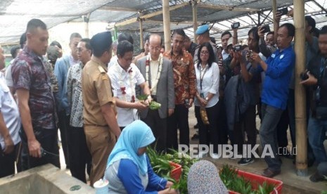 Menteri Desa, Pembangunan Daerah Tertinggal dan Transmigrasi Abdul Halim Iskandar dan Duta Besar Republik Rakyat Tiongkok untuk Republik Indonesia Mr Xiao Qian mengunjungi Desa Sukajaya, Kecamatan/Kabupaten Sukabumi dalam mendorong kerjasama bidang pertanian, Selasa (21/1).