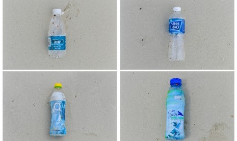 Kolase foto sampah botol plastik.