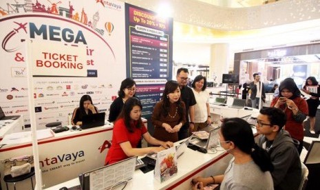 Tampak suasana Mega Travel Fair 2020 yang dimulai di Trans Studio Mall Cibubur 13 hingga 16 Februari mendatang. 