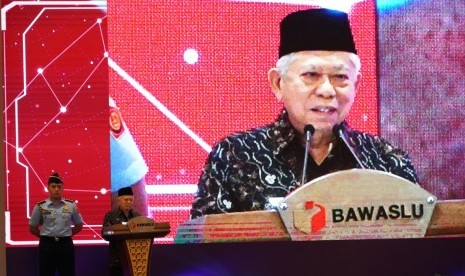 Wakil Presiden Maruf Amin saat menghadiri peluncuran Indeks Kerawanan Pilkada 2020 di Hotel Red Top Pecenongan, Jakarta, Selasa (25/2).