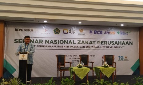 Dirut BAZNAS M Arifin Purwakananta dalam kegiatan Seminar Nasional Zakat Perusahaan di Grand Sahid Jaya, Jakarta, Rabu (26/2). 