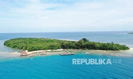 Foto aerial Pulau Sebaru Kecil di Kepulauan Seribu, Jakarta, Senin (26/2/2020).