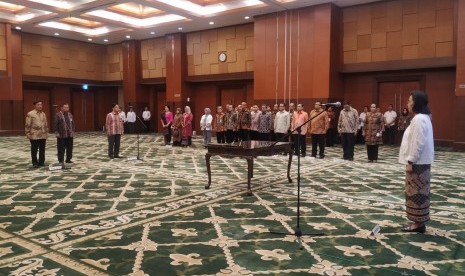 Suasana pelantikan jajaran direksi Badan Pengelola  Dana Perkebunan Kelapa Sawit (BPDPKS) di Gedung Kemenkeu, Jakarta, Senin (2/3).