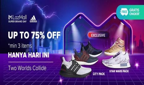 Super Brand Day Adidas di Lazada, Jumat (14/8), menghadirkan koleksi Adidas edisi Star Wars dan koleksi khusus City Pack. 