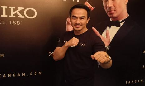 Aktor Joe Taslim di acara nonton bareng Mortal Kombat yang digelar jamtangan.com dan Seiko di Metropole XXI, Jakarta Pusat, Jumat (23/4).