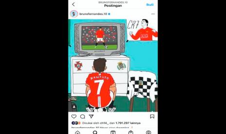 Unggahan Bruno Fernandes di IG pribadinya untuk menyambut bergabungnya Cristiano Ronaldo ke MU.