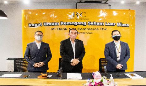 Rapat Umum Pemegang Saham Luar Biasa (RUPS) PT Bank Neo Commerce Tbk di Kantor Pusat Treasury Tower, Jakarta, Senin (20/9). RUPSLB menyetujui penambahan modal dasar perseroan menjadi Rp3 triliun dari sebelumnya Rp1,5 triliun.