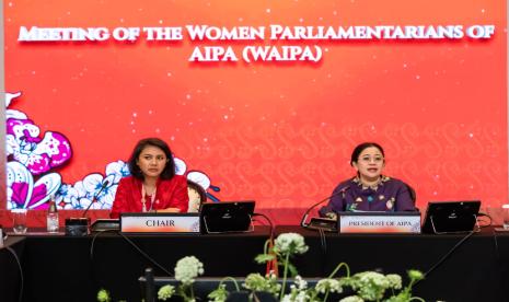 Ketua DPR Puan Maharani dalam pertemuan Anggota Parlemen Wanita AIPA (WAIPA) yang digelar dalam Sidang Umum AIPA ke-44 di Hotel Fairmont, Jakarta, Senin (7/8/2023).