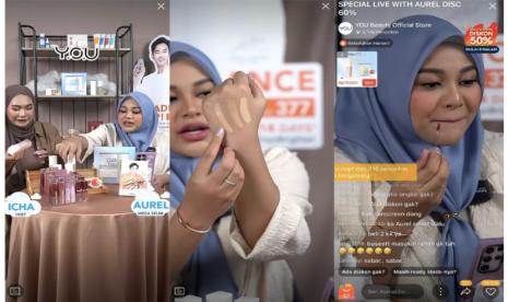 Tangkapan layar sesi live streaming YOU x Aurel Hermansyah di Shopee Live, Jumat (8/9/2023).