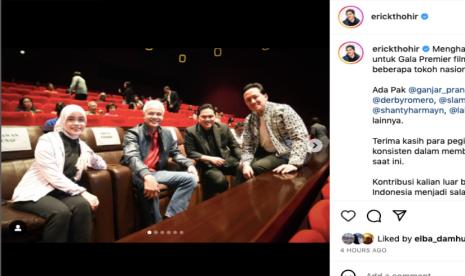 Erick Thohir dan Ganjar Pranowo tampak kompak dalam nonton bareng film Petualangan Sherina 2. 