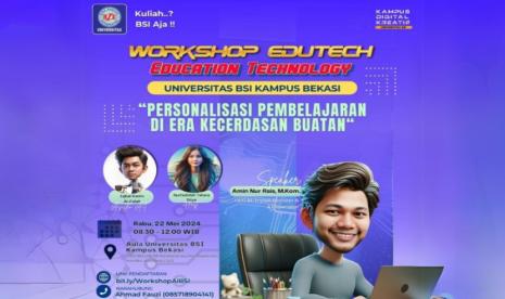 Universitas BSI (Bina Sarana Informatika) Kampus Cut Mutia Bekasi akan mengadakan Workshop EduTech (Education Technology) bertajuk ‘Personalisasi Pembelajaran di Era Kecerdasan Buatan’ pada Rabu, 22 Mei 2024 mendatang yang akan berlangsung di Aula Universitas BSI Kampus Cut Mutia Bekasi.