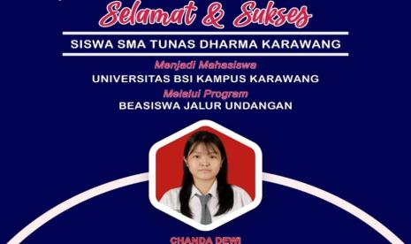 Universitas BSI (Bina Sarana Informatika) Kampus Karawang telah meluncurkan Beasiswa Jalur Undangan. Beasiswa ini sukses diraih oleh Chanda Dewi dari SMA Tunas Dharma Karawang yang diterima di Program Studi Sistem Informasi (S1).