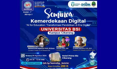 Universitas BSI menggelar seminar bertajuk  ‘Seminar Kemerdekaan Digital’ dengan tema yang tak kalah menggugah, ‘AI for Education: Transformasi Pendidikan di Era Digital’.