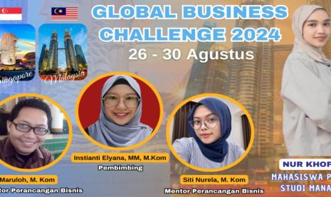 Mahasiswa Program Studi (prodi) Manajemen Universitas Nusa Mandiri (UNM), Nur Khofifah, akan mewakili kampus dalam ajang Global Business Challenge yang akan digelar di Singapura dan Malaysia pada Senin-Jumat, 26 hingga 30 Agustus 2024.