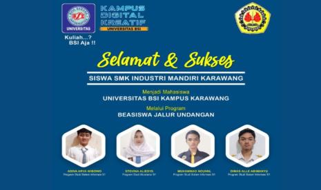 Universitas BSI  (Bina Sarana Informatika) Kampus Karawang dengan bangga mengumumkan penerimaan mahasiswa baru dari SMK Industri Mandiri Karawang melalui program Beasiswa Jalur Undangan. 