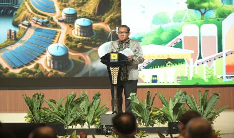 Ketua Umum Masyarakat Energi Terbarukan Indonesia (METI) yang juga merupakan Direktur Manajemen Proyek dan Energi Baru Terbarukan PLN, Wiluyo Kusdwiharto saat menyampaikan sambutan pada acara METI Green Talk bertajuk 