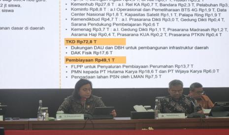 Menteri Keuangan Sri Mulyani Indrawati dalam konferensi pers APBN Kita di Jakarta, Jumat (8/11/2024).