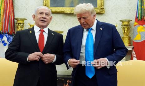 Presiden AS Donald Trump bertemu dengan Perdana Menteri Israel Benjamin Netanyahu di Gedung Putih, Washington, Selasa, 4 Februari 2025.