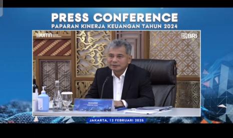 Tangkapan layar Direktur Utama Bank Rakyat Indonesia (BRI) Sunarso dalam Paparan Kinerja Keuangan BRI Kuartal IV Tahun 2024 yang digelar secara daring, Rabu (12/2/2025).